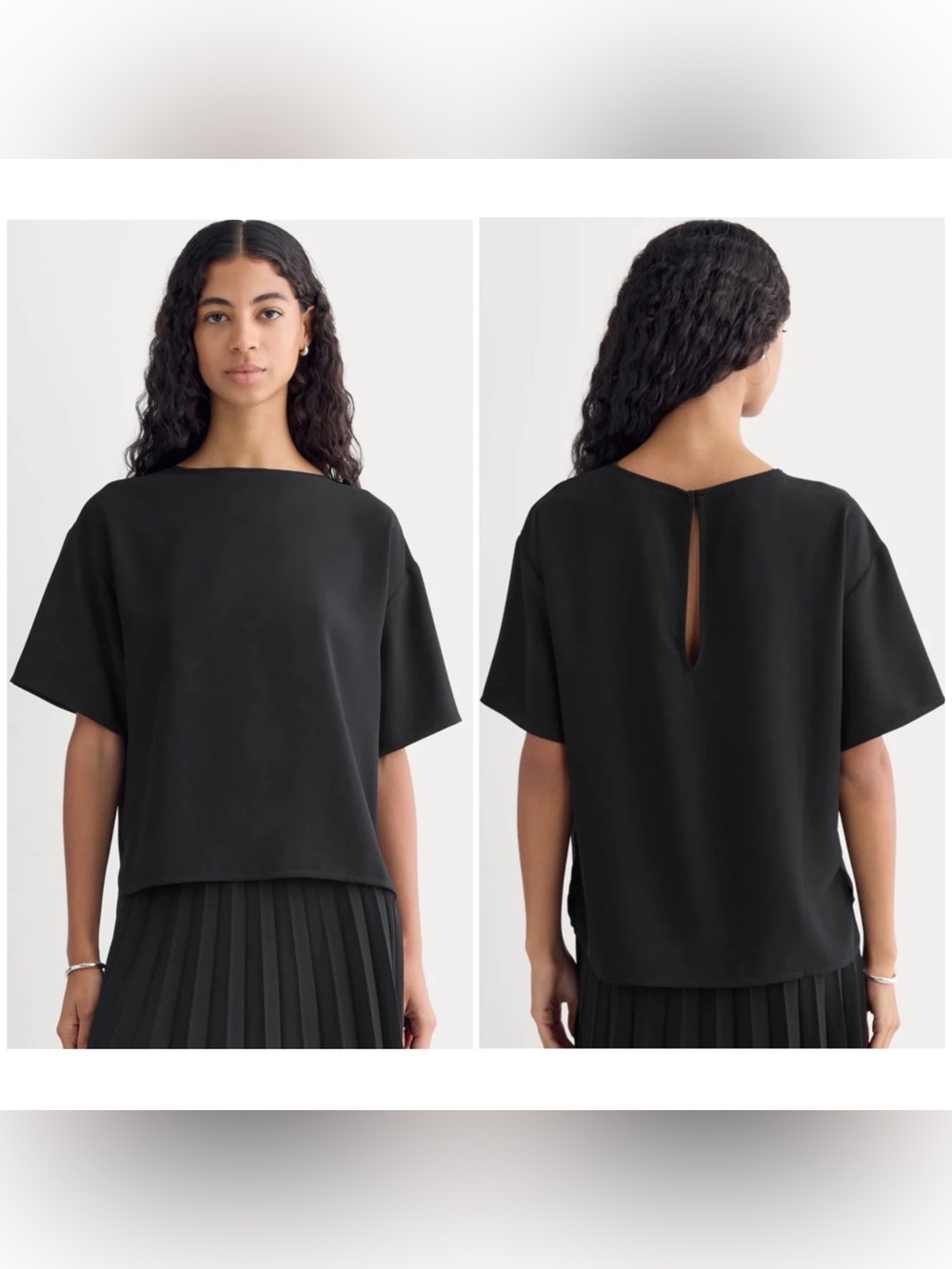 NEW Everlane Drapey Boxy Short-Sleeve Crepe Top Black Medium